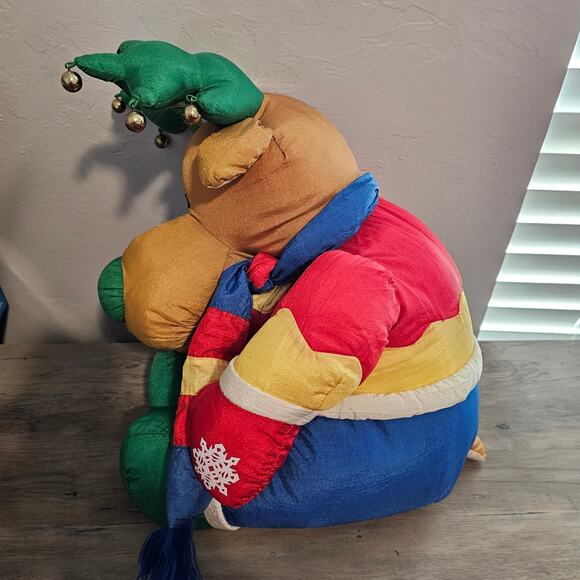 Vintage Reindeer Plush 90s Nylon Puffy 18" Holiday Christmas Toy Country Bells - Picture 5 of 13